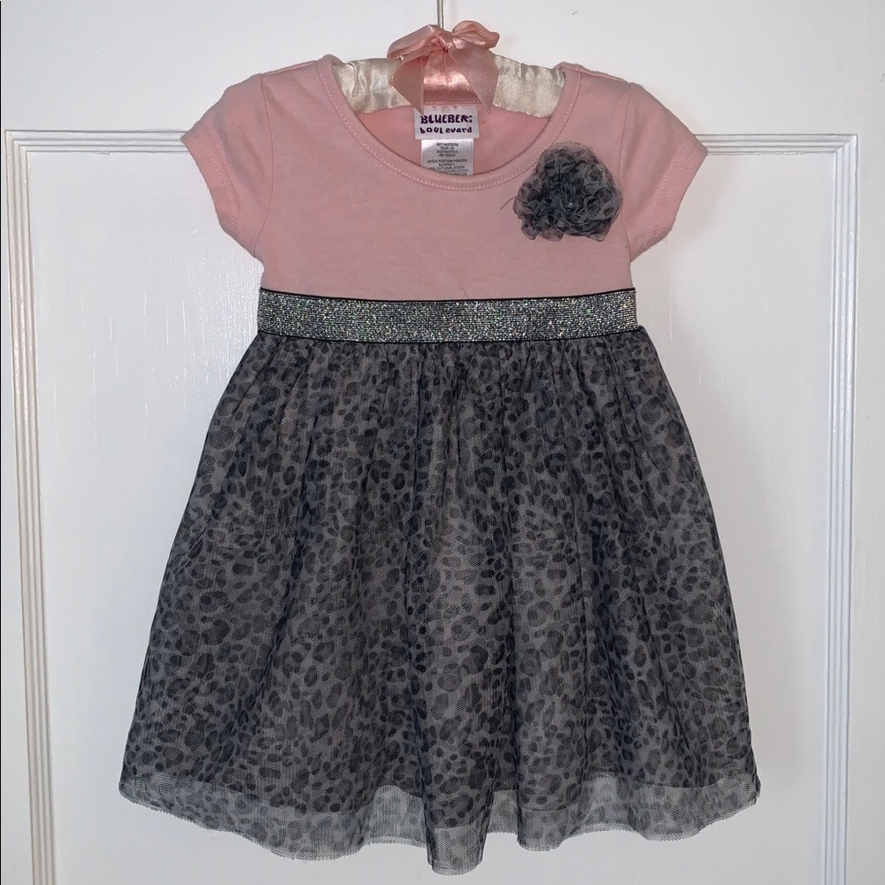 Blueberi Boulevard Pink & Gray Leopard Dress 18M EUC